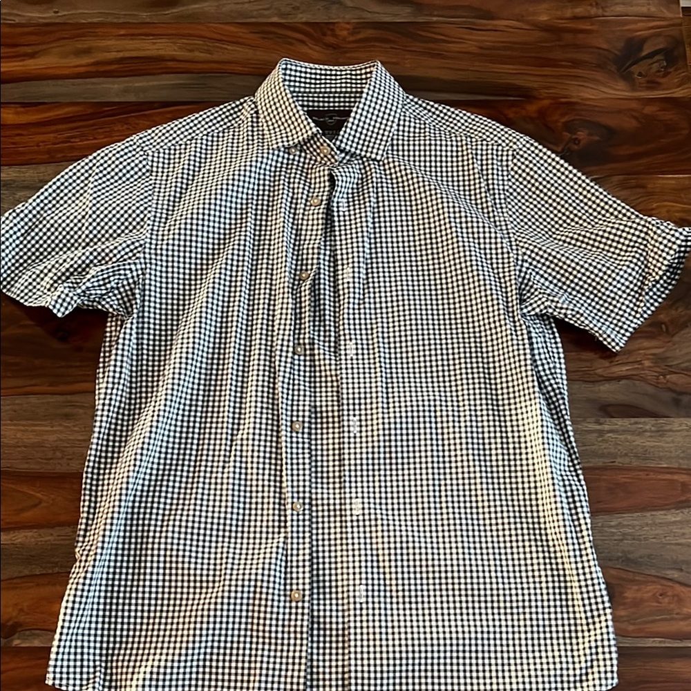 Black and Brown Men's Black and White Checkered Shirt